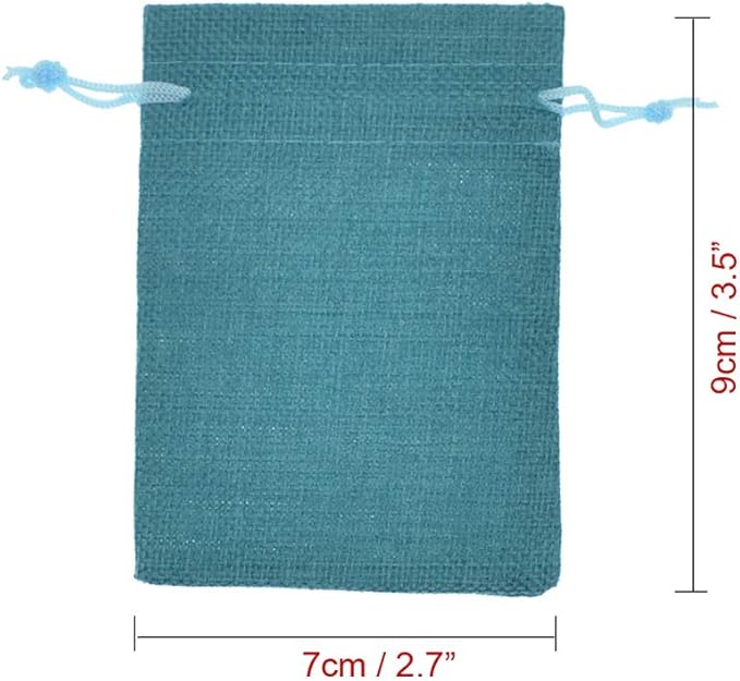 Burlap Bags with Drawstring, 2.7x3.5 Inch Jute Sacks Jewelry Candy Pouch Christmas Wedding Party Favor Gift Bags 20pcs (Peacock Blue)