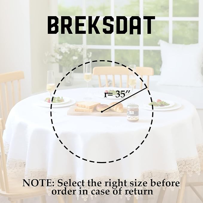 Beige lace Premium Round Farmhouse Tablecloth Waterproof OilProof SpillProof AntiShrink Soft Wrinkle Resistant Decorative Fabric Table Cover Kitchen Dinning Party Wedding Banquet