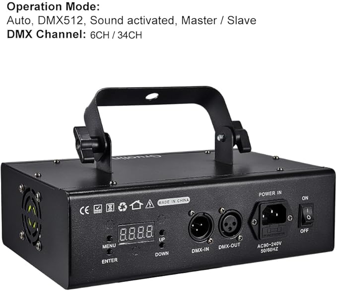 DJ Lights Party Lights, Gruolin RGB Full Color Laser Stage Light Music Sound Activated & DMX Control Patterns Projector, Perfect for Party Disco Bar Club Stage & DJ Lighting