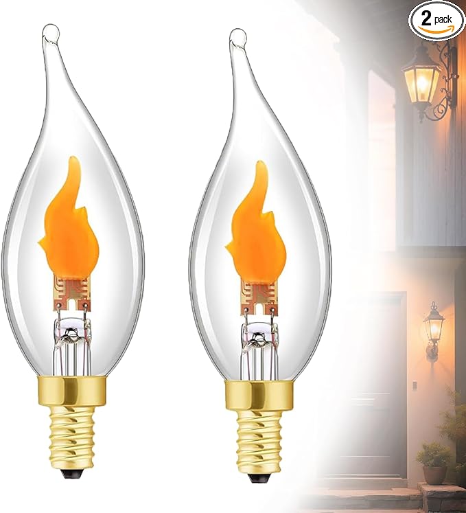 Stereover E12 LED Flickering Flame Decoration Light Bulbs, Stereover Flicker Bulb, E12 Flickering Flame Light Bulbs - Realistic Blaze Effect, Perfect Ambiance for Halloween, Christmas (2 Pack)