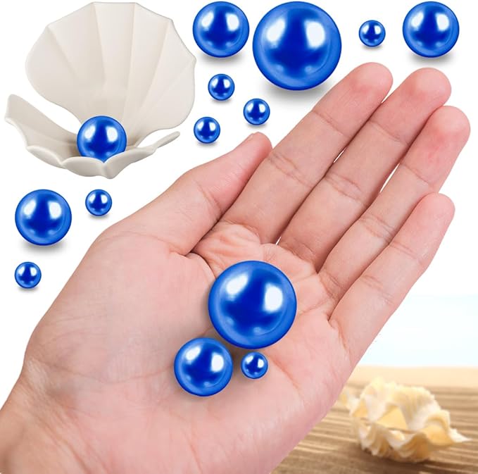 150Pcs Dark Blue Polished No Hole Faux Pearl Beads for Vase Filling Decorations, Plastic Pearls Vase Fillers, Table Scatters, Wedding Centerpiece, Home Decor, 8/14/20 mm