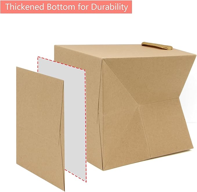 Kraft Paper Gift Bag Large Square Bottom Kraft Paper Bags with Handles (Natural Kraft, 10 x 10 x 10 in, 10 CT)