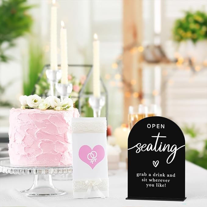 Acrylic Wedding Sign Wedding Signs for Ceremony Open Seating Sign for Wedding Modern Calligraphy Arch Acrylic Table Top Sign for Wedding Reception and Event Party Table(black）