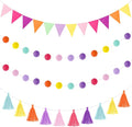 Irenare 9.8 ft Pom Pom Garland Felt Colorful Tassel Banner Christmas Party Pompoms Garland Decorations Felt Pennant Banner for Classroom Home Mantel Fireplace Birthday(Candy Color)