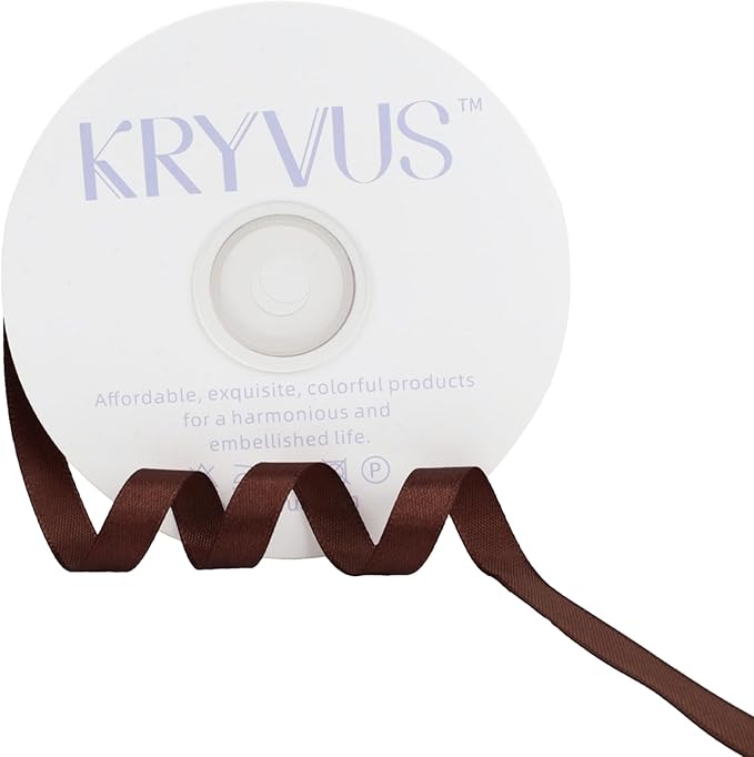 Dark Brown Satin Ribbon 3/8 inch X Continuous 50 Yards, Single Face Polyester Ribbon Perfect for Gift Wrapping, Flower Bouquet, Wedding Decor, Crafts, Bow Making, Sewing and More