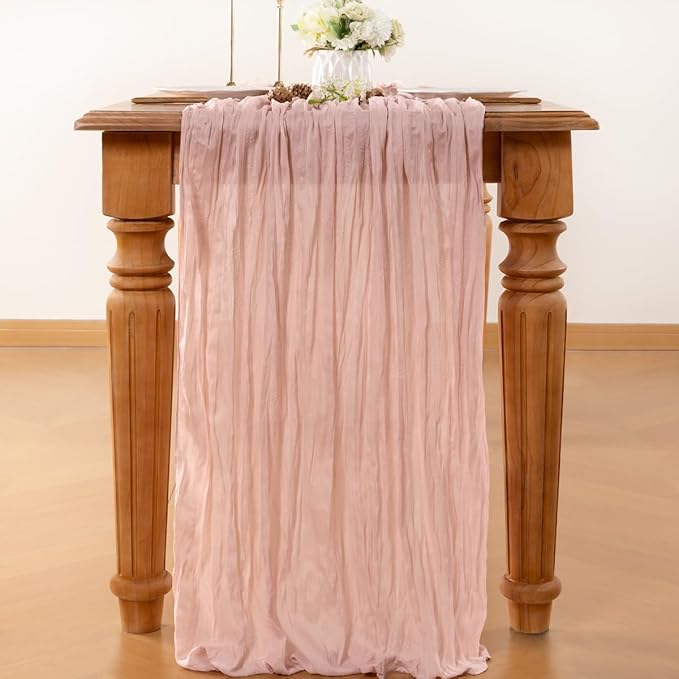 Dusty Pink Table Runner Cheesecloth Table Runner 14FT Farmhouse Table Runners 160 Inches Fall Table Decor Dining Room Centerpiece Wedding Boho Baby Shower Birthday