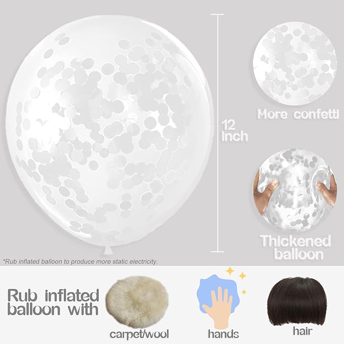 White Confetti Balloons, 25 Pcs Thickened 12 Inch Clear Latex Balloon with Confetti Inside for Graduation Engagement Bridal Shower Party Baby Shower Gender Reveal Birthday Party Decoration Supplies