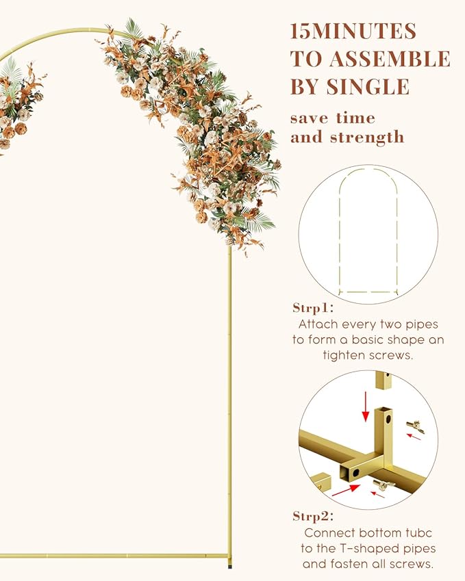 Wedding Arch, Gold Metal Arch Backdrop Stand, Balloon Arch Stand Wedding Frame for Ceremony Decoration (Gold, 7.2FT Arch Backdrop)