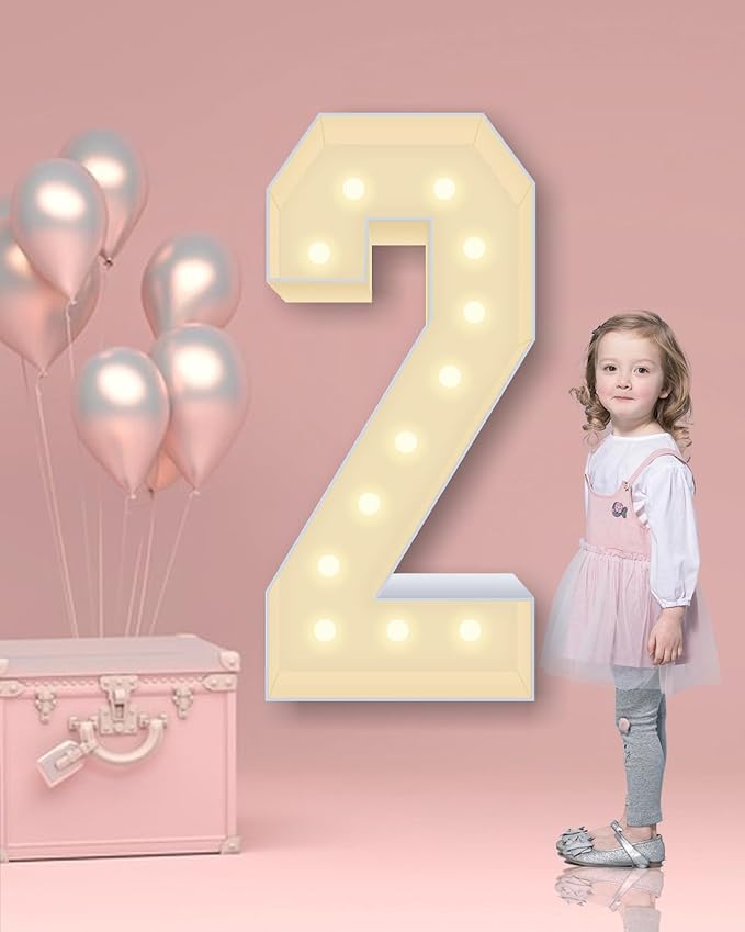 4FT Plastic Marquee Numbers 2 - Light up Numbers Are Made from Corrugated Plastic Board - Quick Assembly Without Tools, Disassembled Components Can Be Used for Photo Wall Decoration, Yard Sale Signs