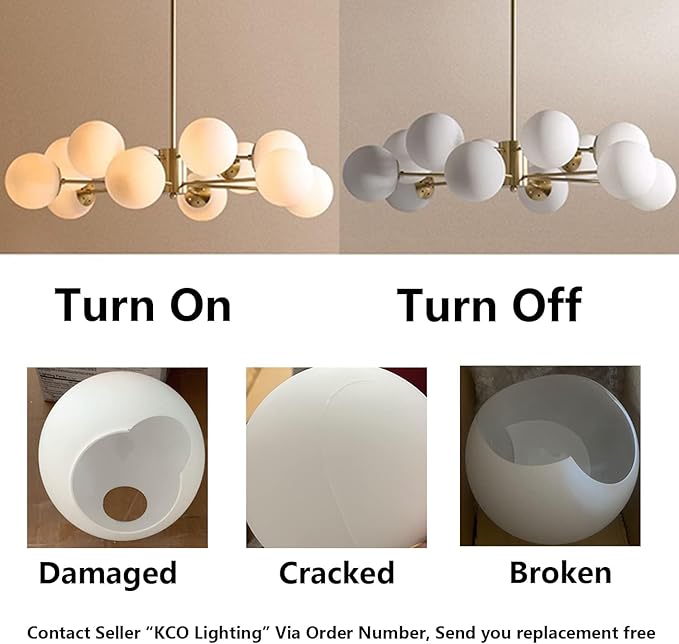 KCO Lighting 12-Light Glass Globe Sputnik Chandelier Light Fixture Mid Century Modern Chandeliers Brushed Brass Chandelier Milk White Glass Ceiling Light Fixture (Gold+White)