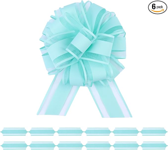 6Pcs 6inch Pull Bow Gift Wrapping,Pull Bow For Gift Basket, Gift Bag Box Wrapping Decor, Valentines Day, Birthday, Anniversary, Wedding, Flower Packaging (Baby Green)