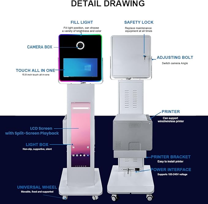 Portable Photo Booth with 15.6''and 29''LCD Touch Screen Selfie Photobooth Machine for Events Wedding Party Rental Christmas Flight Case (Machine+Mini Printer)