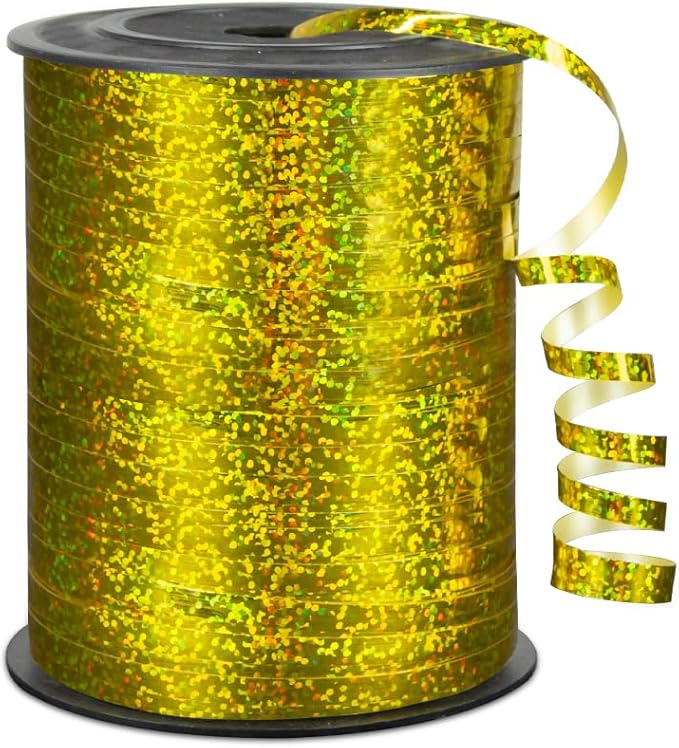 KMER LIFE Premium Gold Shiny Curling Shiny Ribbon, 1/5" Wide x 500 Yards Christmas Curling Ribbons for Gift Wrapping, Party Decoration, Balloon String, Ribbons for Florist Flower (1 Roll)