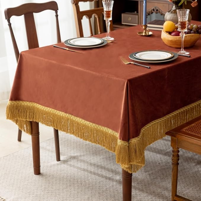 F-CHU Small Square Tablecloth 36 x 36 Inch Velvet Table Cloth Solid Burnt Orange Small Round Table Cover for Nightstand End Bedside Table Tabletop Decoration，Burnt Orange Tablecloth