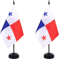 WXTWK 2 Pack Panama Flag Panama Deluxe Desk Flag Set - Mini Small Panamanian Table Office Flags with Black 12" Solid Pole Stand Base Classroom Meeting Desktop Decorations