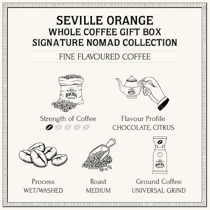 Bacha Coffee | Seville Orange Fine Flavoured Signature Nomad Collection, 100% Arabica Whole & Ground Beans Bundle