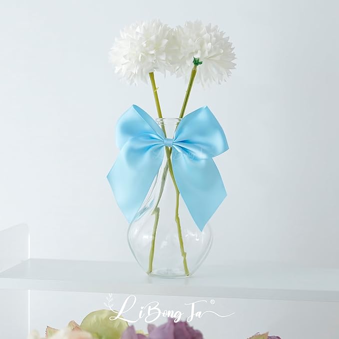 5'' Blue Bow Party Decorations Satin Bows, Twist Tie Bows for Treat Bags, Cake Pops, Pre-Tied Bow Premade Ribbon Bows for Crafts, Holiday Bows for Gift Wrapping, Wedding Decor-24 Counts