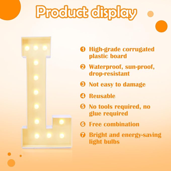 4ft Marquee for Letters L, Large Light up Letters, Will You Marry Me Sign Letters 4 Feet Tall for Party Decorations, Letter Balloons, Wedding Decor, Proposal Decorations (Letters L)