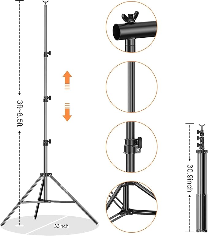 Photo Backdrop Stand, 8.5 x 10 ft Back Drop Adjustable Stands, Photography Background Support System Kit with Carry Bag, Clips and Clamps for Photo Video Studio, Parties, Wedding