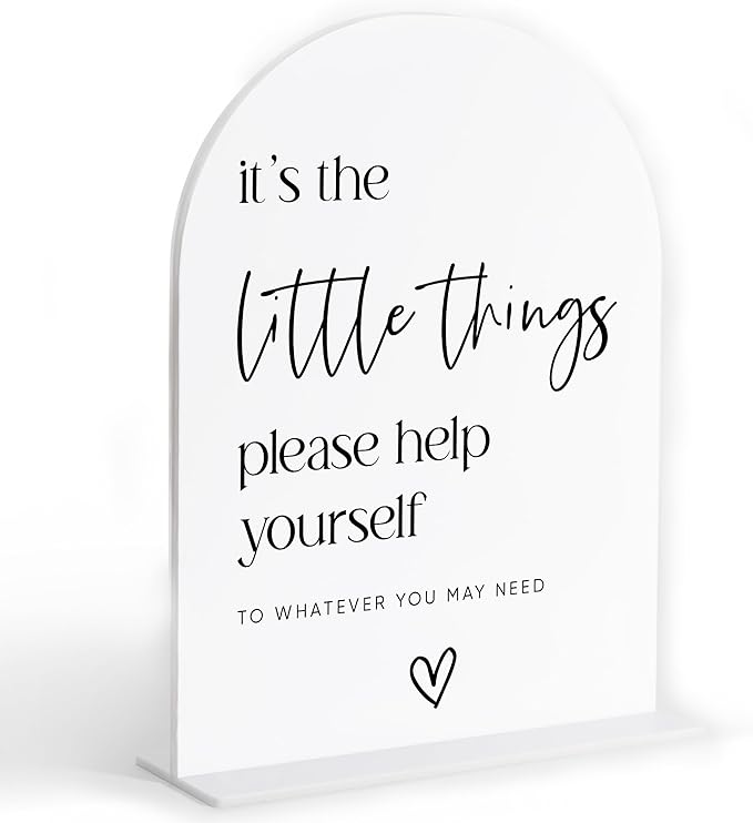 Wedding Bathroom Favors Sign, White Arch Acrylic Sign, Wedding Bathroom Basket Supplies, Bridal Shower Decorations, Engagement Party Decor, Centerpiece Table Decorations Party for Bride and Groom-4