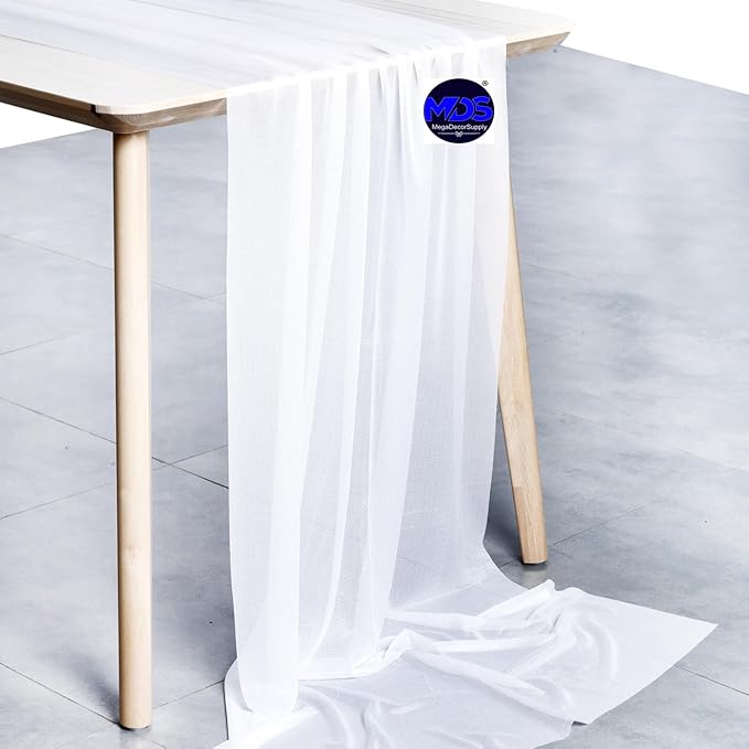MDS Halloween Chiffon Table Runner - 5 Pack, 29 x 170 Inches, 14ft Each - Sheer Spooky Table Runners for Haunted House Parties, Trick-or-Treat Tables, Witchy Décor, Wedding & Events - White