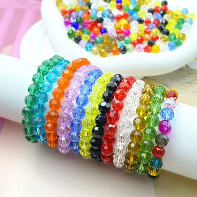 50 PCS 10mm Crystal Glass Beads Round Multiple Faceted Loose Spacer Glass Beads for DIY Handcrafte Bracelet Necklace Earring Jewelry Making(Amber)