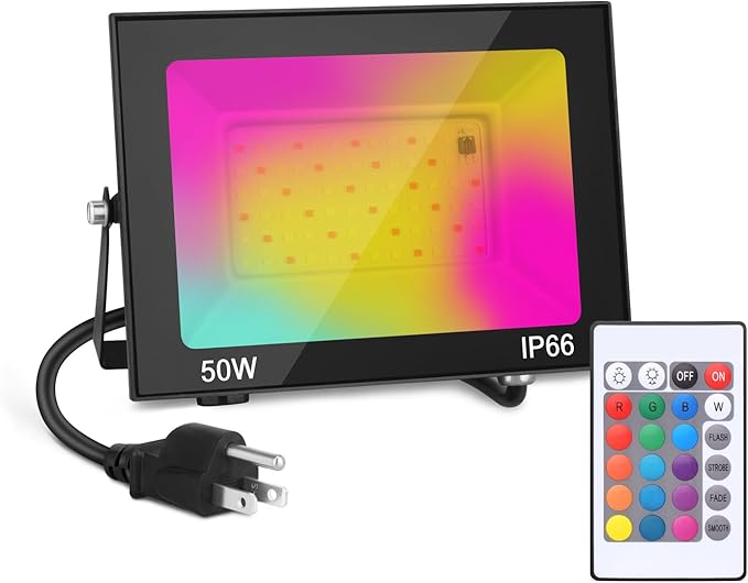 LED Flood Light Outdoor, 50W Color Changing RGB Flood Light, IP66 Waterproof Outdoor Landscape Lights Stage Lights, 3000LM Uplighting for Party, 1Pack