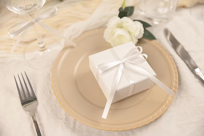 White Satin Ribbon 1/4 inch X Continuous 50 Yards, Single Face Polyester Ribbon Perfect for Gift Wrapping, Flower Bouquet, Wedding Decor, Crafts, Bow Making, Sewing and More