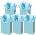 Gcardist Lake Blue Gift Bags with Tissue Paper for Wedding, Birthday, Party Supplies - Medium Size Cardboard Gift Bags (5pcs + 10pcs Tissue Paper)