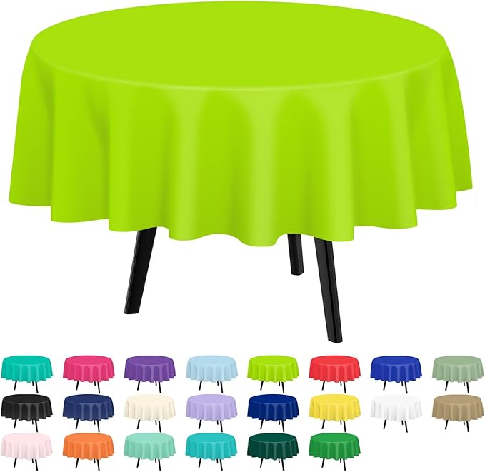 QIKSION Lime Green Round Tablecloth 12 Pack, 84 Inch Plastic Table Cover Disposable for Parties
