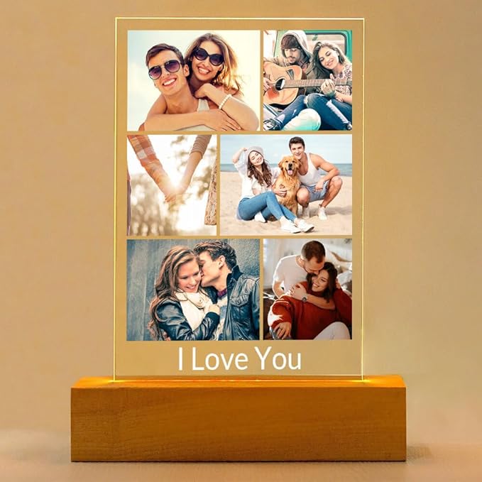 Custom Picture Frames with Photo, Personalized Photo Frame with Night Light, Customized Picture Frame, Personalized Anniversary Birthday Gifts for Women Men Her Him Girlfriend Boyfriend