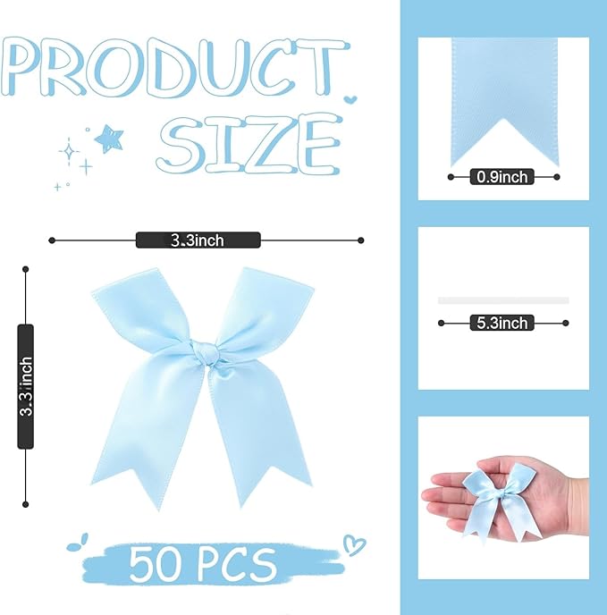 Feluwi Azure Gift Wrap Bows (50 Pcs) - 3.3 Inch Elegant Plastic-Free Bows for Christmas Gifts, Birthday Presents, Wedding Friendly Party Supplies, Baby Shower, Gift Bags Decorative Accessories