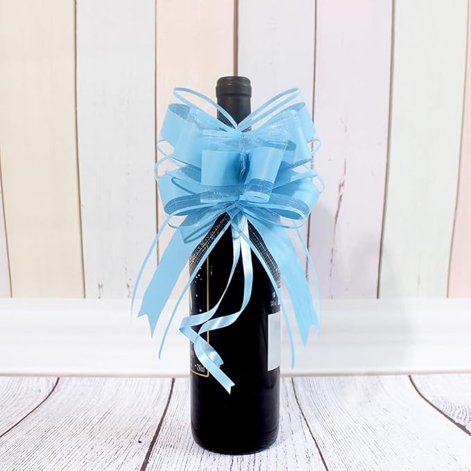 WEWILUCK Gift Wrap Bows Big, Blue Bow for Gift Baskets, Flower Bouquet, Paper, Pull Bows for Gift Wrapping, Gift Bag, Box, Baby Showers, Hanukkah(6 inches, 15PCS)
