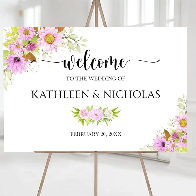 Blush Pink Floral Wedding Welcome Sign Template, Editable Printable Soft Pink Sign with Watercolor Flowers, Elegant Wedding Entrance or Reception Decor