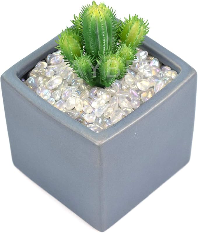 WAYBER 1Lb/460g Irregular Sea Glass Stones Artificial Crystal Gem Pebbles for Aquarium/Turtle Tank/Terrarium/Flowerpot/Vase Landscape Ornament Decoration, Hyun White