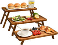 GEHE 3 Tier Serving Stand, Acacia Wood Dessert Table Display Cupcake Stand, Rustic Foldable 3-Tiered Serving Trays & Platters, Large Charcuterie Board for Birthday Wedding Bridal Shower Tea Party