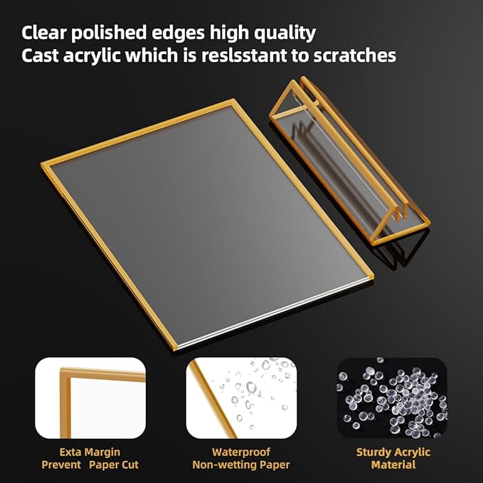 Acrylic Sign Holder 8.5X11 Gold Picture Frame Double Sided Acrylic Frame Plastic Sign Holder Display Stand for Wedding Table Numbers Menu Holder (6 Pack)