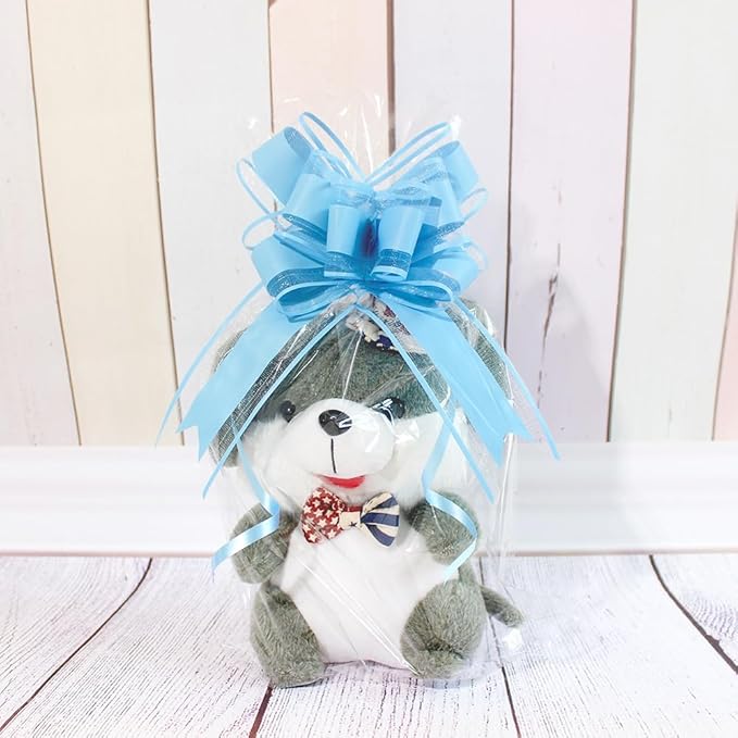 WEWILUCK Gift Wrap Bows Big, Blue Bow for Gift Baskets, Flower Bouquet, Paper, Pull Bows for Gift Wrapping, Gift Bag, Box, Baby Showers, Hanukkah(6 inches, 15PCS)