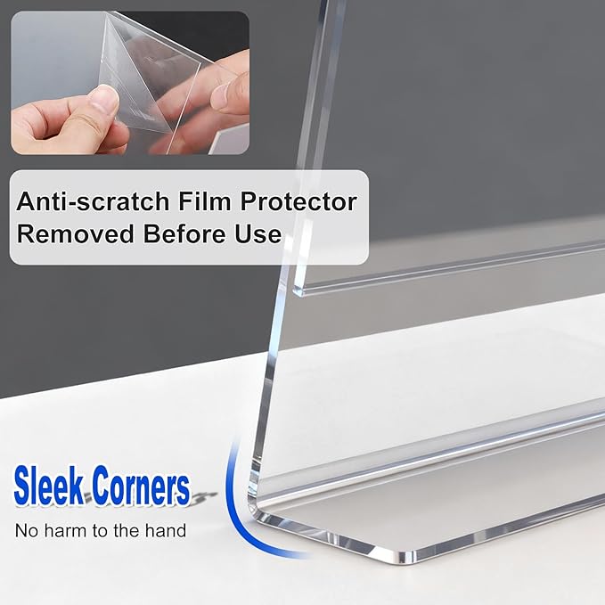 Horizontal Acrylic Sign Holder 5 x 7, L-Shape Clear Plastic Display Stand for Tabletop, Acrylic Stands for Flyers, Table Paper Holder, Vertical Sign Holder 5x7 for Restaurants, Office and School (Slant 6 Pack 7x5)