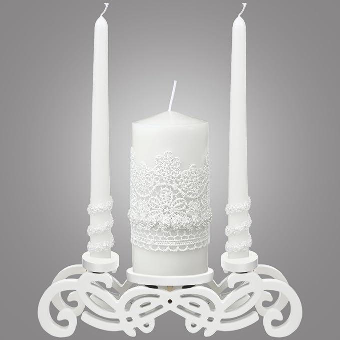 Irenare Unity Candles with Holder for Wedding Ceremony Wedding Decortions Accessories Glass Candle Holder Pillar Candle for Formal Events Church(Stylish Style)