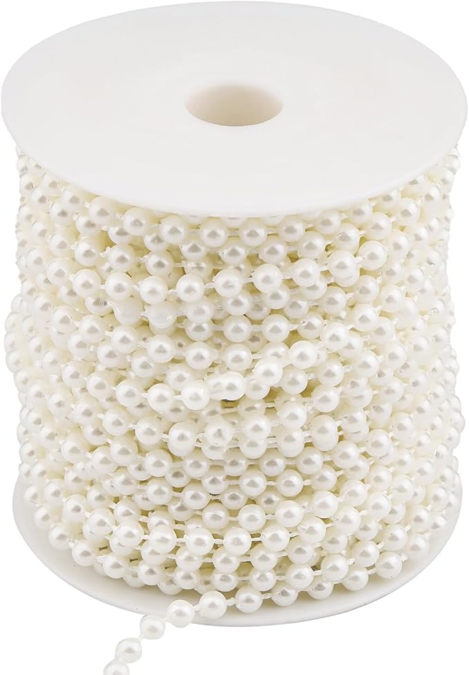5mm Pearl Beads 66 Feet Pearls String Garland Roll Strand Artificial Beads Chain for Wedding Centerpiece Backdrop Christmas Tree Decoration DIY, Ivory