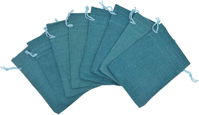 Burlap Bags with Drawstring, 2.7x3.5 Inch Jute Sacks Jewelry Candy Pouch Christmas Wedding Party Favor Gift Bags 20pcs (Peacock Blue)