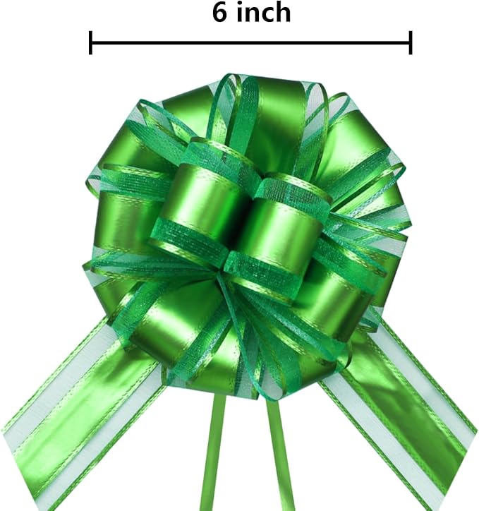 7 Pieces Large Pull Bows, 6 inche, Big Bow for Gift Wrapping, Christmas Party Birthday Gift, Wedding Baskets,Valentine's Day Gift Decorations, Flower Decoration (Green)