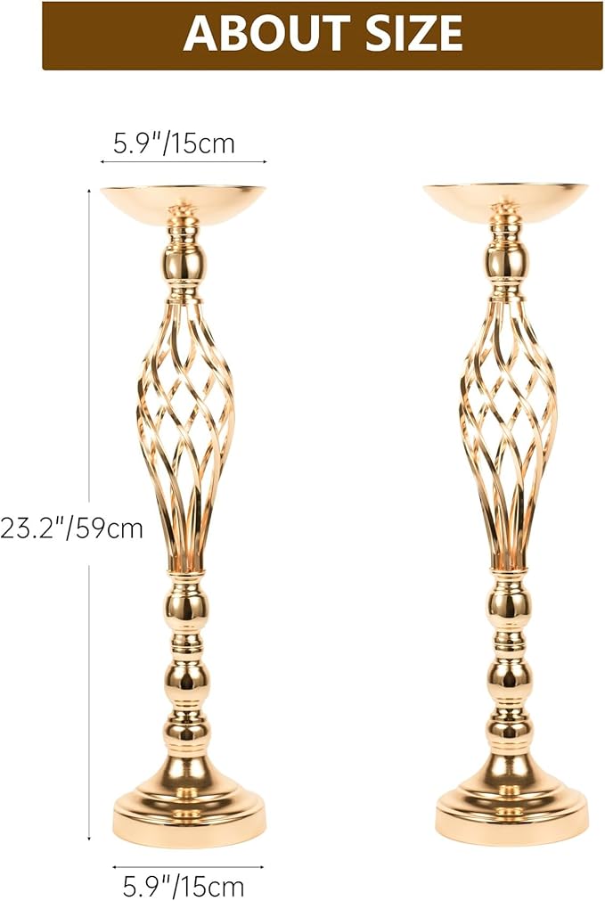LANLONG 10pcs Metal Gold Candle Holders Road Lead Table Centerpiece Stand Pillar Candlestick for Wedding Candelabra Flowers Vases