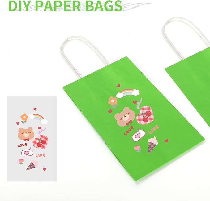 50 Pack 5.25x3.25x8.25 Inch Small Grass Green Kraft Paper Bags with Handles Bulk, Toovip Gift Wrap Bags for Favors Grocery Retail Party Birthday Shopping Business Goody Craft Merchandise Take Out Sacks