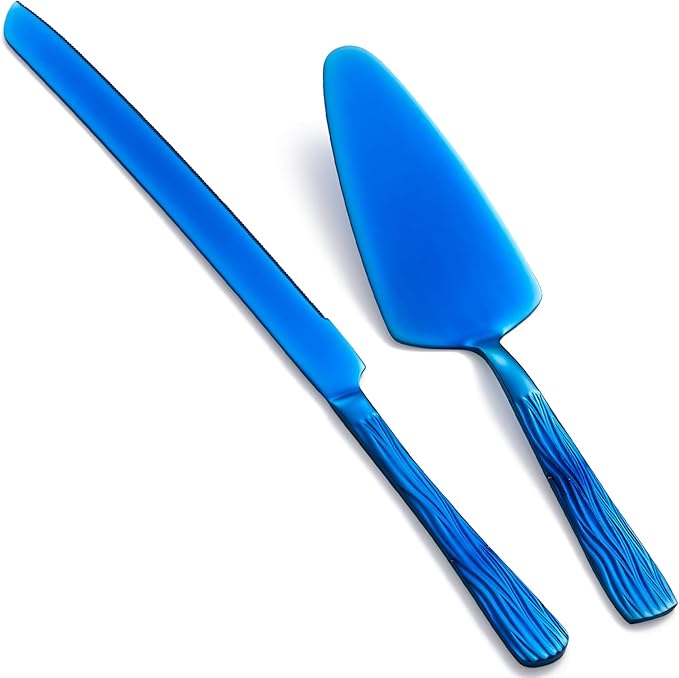Blue Cake Cutter Set, Stainless Steel Cake Cutting Utensils Include Cake Knife and Cake Server Suitable for Weddings, Birthdays, and Anniversaries