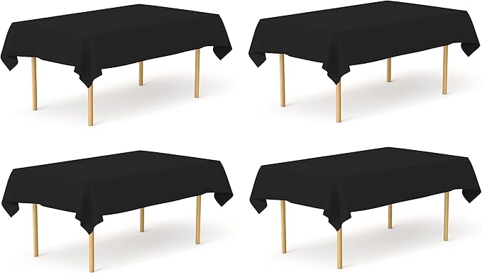 Pomp Black 60" x 126" Poplin Polyester Tablecloth (4 Pack) | Wrinkle + Stain Resistant Easy Care Premium Fabric | Fits 8FT Rectangle Table
