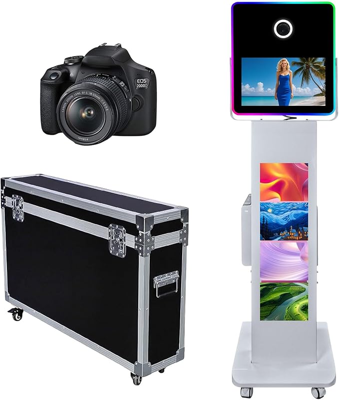Portable Photo Booth with 15.6''and 29''LCD Touch Screen Selfie Photobooth Machine for Events Wedding Party Rental Christmas Flight Case (Machine+Camera)