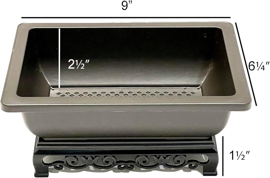 Cotta Planters Bonsai Pot - 2-Pack 9 Inch Training Pot With Elegant Stand - Antique Brown Pots With Mesh Drainage - Luxurious Indoor Tree Pots Made With Recycled Plastic