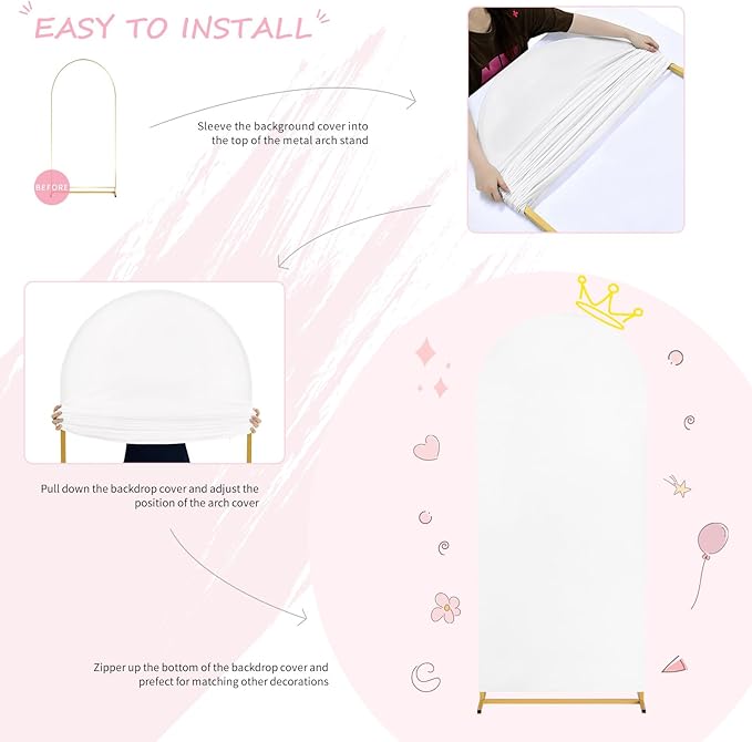 SoarDream 7.2FT Wedding Arch Cover White Spandex Fitted Wedding Arch Stand Covers Fitted for Round Top Chiara Arch Cover Fabric Stretchy Backdrop for Bridal Baby Shower Birthday Party Balloon Decor